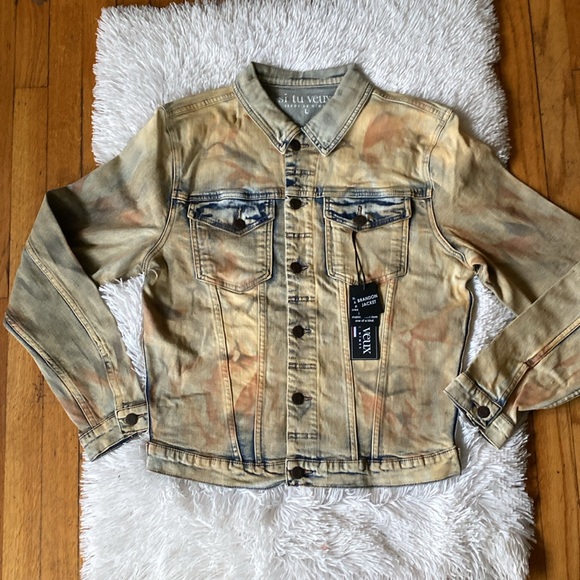 New men’s Sz L Si Tu Veux casual tie dyed casual party denim jean jacket - Picture 5 of 14